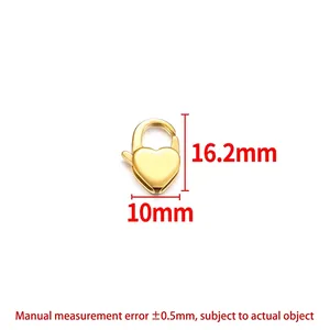 Polished gold heart lobster clasp for DIY jewelry making with precise measurements