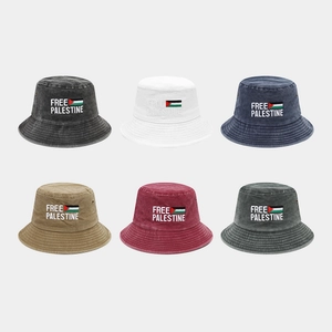 Cappello Da Pescatore Ricamato Free Palestine Cotone Lavato Stile Vintage Usato Protezione Solare Cappello Casual Unisex