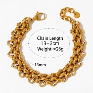 Polished chunky gold stainless steel braided curb chain bracelet for women 13mm