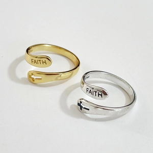 925 Sterling Silver Ring Adjustable Hollow Cross FAITH Letter Engraved Minimalist Wrap Religious Jewelry For Women