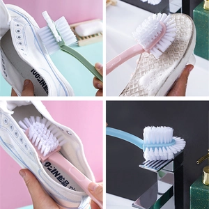 Multifunctional five-sided shoe cleaning brush with long handle and stiff bristles