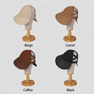 Women's wide brim cotton linen sun hats in beige, camel, coffee, and black colors