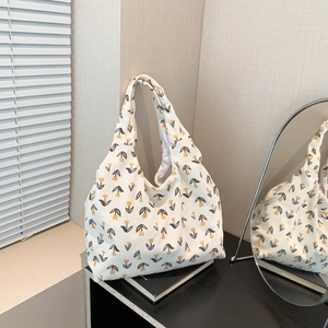 Fresh Casual Canvas Fabric Tote Bag For Women Strawberry Tulip Floral Rainbow Printed Large Capacity Shoulder Bag Versatile Daily Shopping Handbag