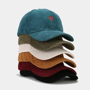 Women Corduroy Baseball Cap Heart Embroidery Adjustable Vintage Sun Hat Korean Style Cotton Curved Brim