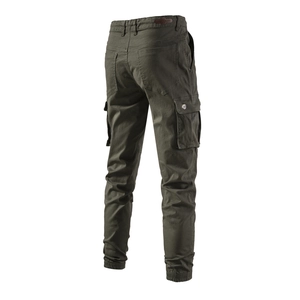 Men's olive green cargo jogger pants with multiple utility pockets and elastic cuffs