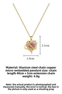 Detail of heart planet pendant with pink gemstone and titanium steel chain dimensions