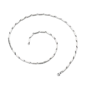 Silver stainless steel bar link chain necklace for men with lobster clasp in spiral layout