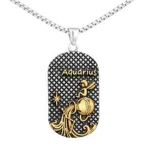 Vintage silver and gold Aquarius zodiac pendant necklace with silver box chain