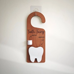 Wooden tooth fairy door hanger with storage box for kids' lost tooth gift