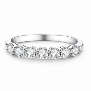 Classic 925 sterling silver seven-stone moissanite ring with polished white gold finish