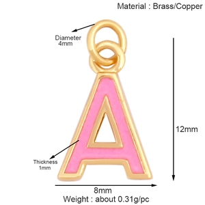 Pink and gold letter A pendant made of brass with detailed dimensions and 0.31g weight