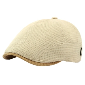 Béret tissé crème respirant avec bordure marron contrastée et design de style vintage