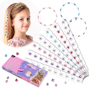 Kids hair bedazzler kit with colorful gemstone stickers and pink gift box set