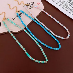 Shoushan Stone Beaded Necklace Retro Cylindrical Beads Clavicle Chain With Metal Spacers For Women Fashion Jewelry