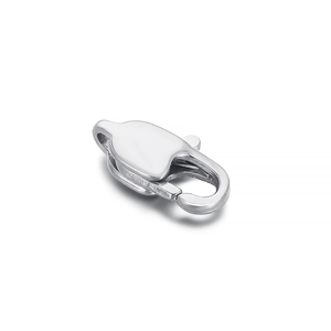 Polished silver stainless steel lobster clasp accessory for jewelry making on white background