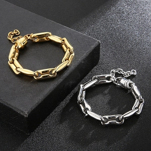 Polished titanium steel chunky pig nose chain bracelets for men in gold and silver