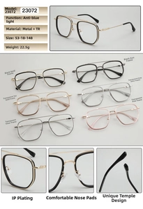 Detailed specs of double-bridge blue light blocking glasses with Metal and TR frames