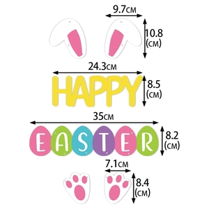 Easter party decoration set with bunny ears and Happy Easter banners and size specifications