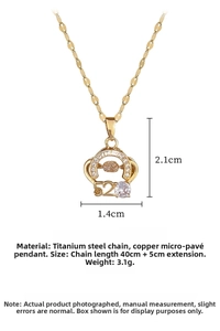 Macro detail of 18K gold titanium steel necklace with sparkling 520 crown pendant