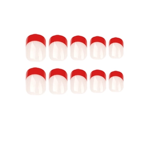Set di 10 unghie finte French manicure con punte rosse e forma squadrata tonda