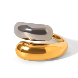 Modern two-tone stainless steel wrap ring with gold and silver mirror finish effect