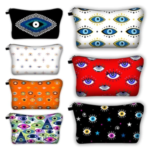 Evil Eye Print Makeup Bag Polyester Zipper Toiletry Storage Pouch Portable Travel Organizer For Women