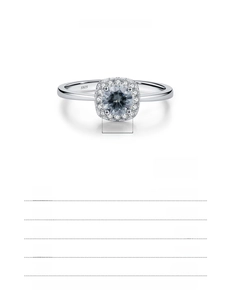 Macro detail of S925 sterling silver stamp and grey 0.50ct moissanite halo ring