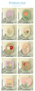 Detailed size and weight chart for various floral water-soluble embroidery patches