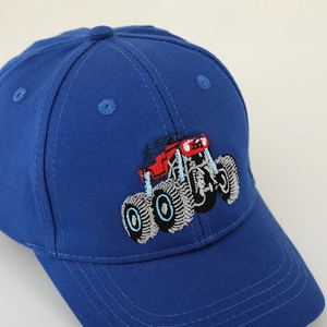 Kids navy blue baseball cap with monster truck embroidery and adjustable fit