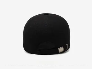 Rear view of black thermal baseball cap showing adjustable metal buckle and fine fabric