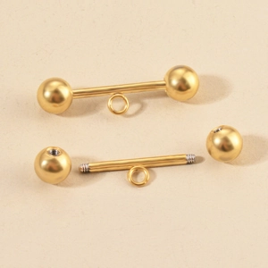 DIY gold stainless steel barbell earring studs with adjustable ring connectors