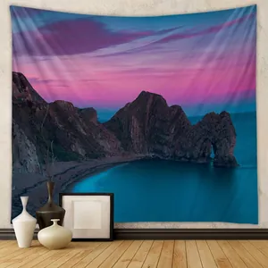 Sunset Ocean Landscape Wall Hanging Tapestry Polyester Fabric Bohemian Style Living Room Bedroom Home Decor Art Mural