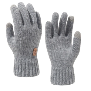 Winter thermal grey knitted touch screen gloves for men with thickened fleece lining