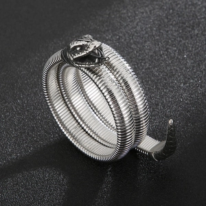 Silver stainless steel snake wrap bracelet featuring a multi-layer spiral textured design