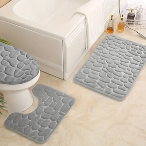 3-piece grey bathroom mat set with pebble texture and non-slip absorbent surface
