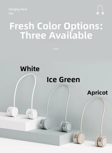 Three-color neck fan set in white, ice green, and apricot with bladeless design