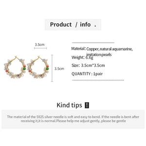 Détails des boucles d'oreilles perles et aigue-marine avec tiges en argent S925