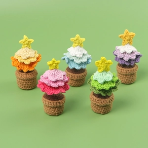 Mini Arbre De Noël Crocheté Plante En Pot Fil Fait Main Décoration De Bureau Cadeau Festif Décoration Maison Mignonne