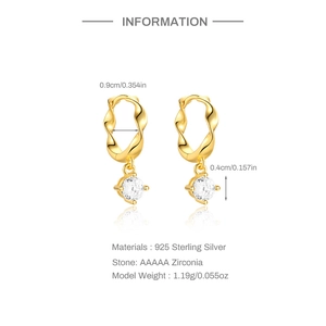 Detail of gold S925 silver hoop earrings with AAAAA zirconia and size specifications