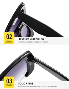 Detail der Metallscharniere und glänzenden Bügel an randloser Verlaufs-Sonnenbrille
