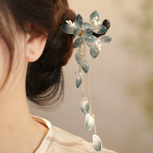 Pic À Cheveux Fleur Style Chinois Avec Long Gland En Métal Pétales De Verre Élégante Épingle À Cheveux Rétro Pour Femmes