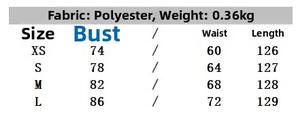 Size guide for summer backless dress with chest and waist measurements for XS to L