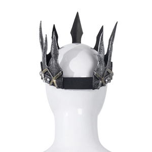 Vintage medieval king crown prop with grey spiked foam and black elastic band for cosplay