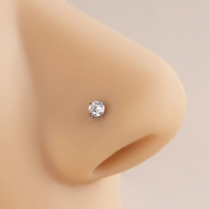 G23 titanium nose stud with sparkling round cubic zirconia in classic 4-prong setting