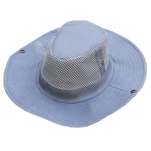 Light blue wide brim boonie hat with breathable mesh and side snaps for outdoor sun protection