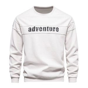 Men's loose round neck long sleeve sweatshirt with adventure print in off-white gray