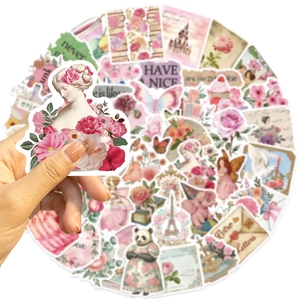 50 pieces of vintage pink waterproof stickers for laptops, guitars, and luggage DIY decoration