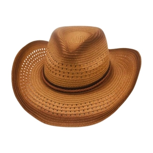 Chapeau de cowboy en paille marron avec maille aérée et ruban décoratif