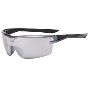Streamlined outdoor cycling sunglasses with grey lenses and black frame for UV protection