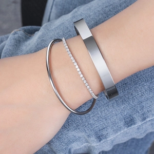 Three-piece S925 sterling silver minimalist bracelet set with single row zircon on denim